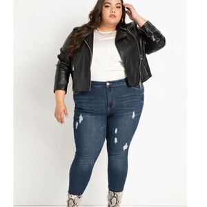 Eloquii Gena Fit Peach Lift Distressed Skinny Jeans 22G  Whiskered Booty Lift